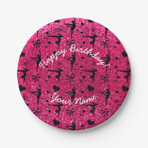 Happy Birthday rose pink glitter gymnastics Paper Plates