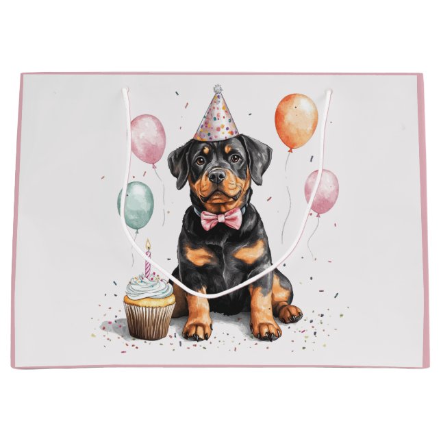 Happy Birthday Rottweiler Dog Large Gift Bag (Front)