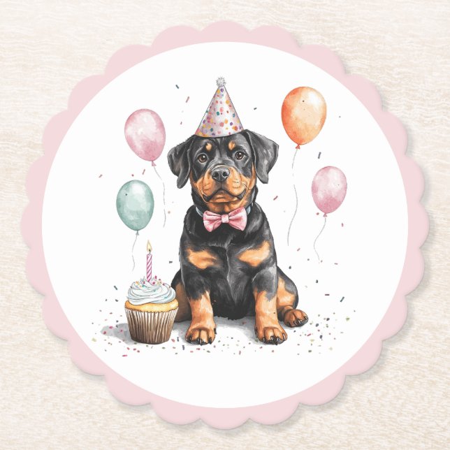 Happy Birthday Rottweiler Dog Paper Coaster (Front)