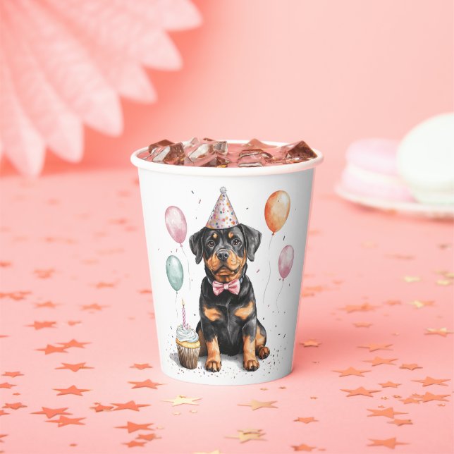 Happy Birthday Rottweiler Dog Paper Cups (Insitu)