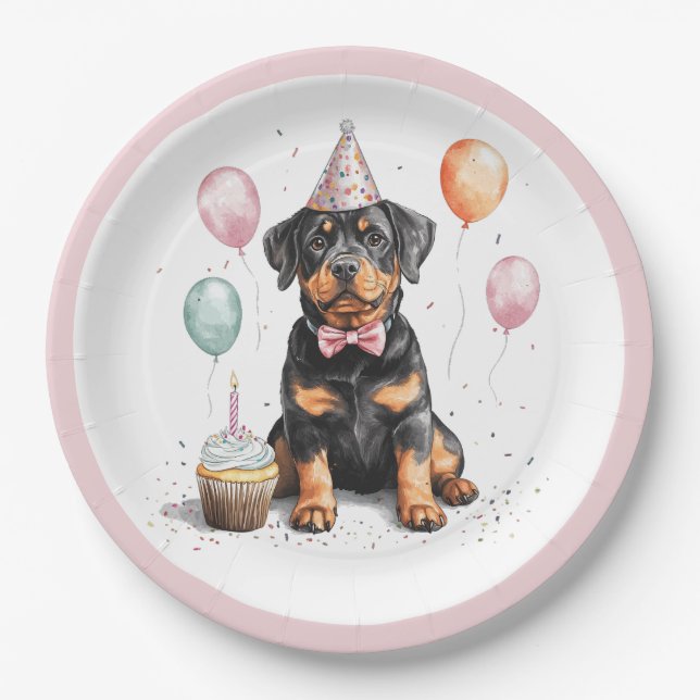 Happy Birthday Rottweiler Dog Paper Plates (Front)