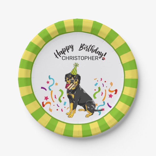 Happy Birthday Rottweiler Dog Party Paper Plates (Front)