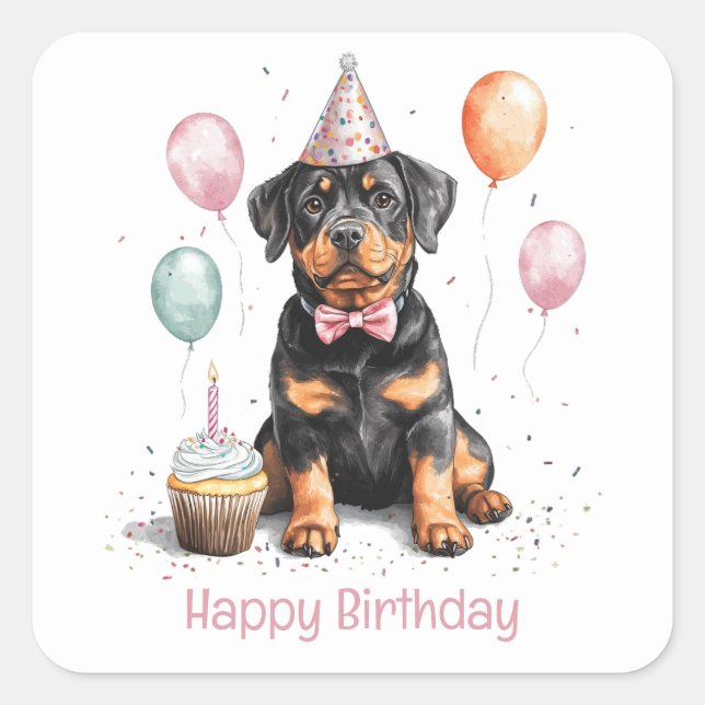 Happy Birthday Rottweiler Dog Square Sticker (Front)