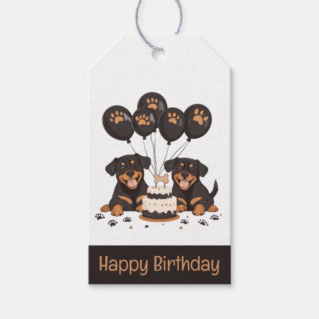 Happy Birthday Rottweiler Dogs Gift Tags (Front)