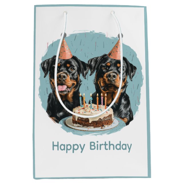 Happy Birthday Rottweiler Dogs Medium Gift Bag (Front)