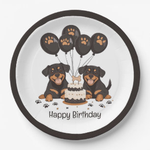 Happy Birthday Rottweiler Dogs Paper Plates