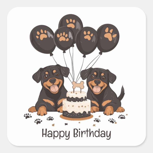 Happy Birthday Rottweiler Dogs Square Sticker (Front)