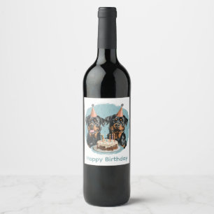 Happy Birthday Rottweiler Dogs Wine Label