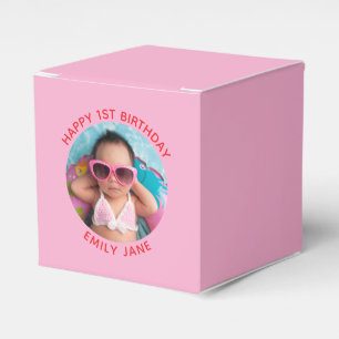 Happy Birthday Round Photo Pink Favor Boxes