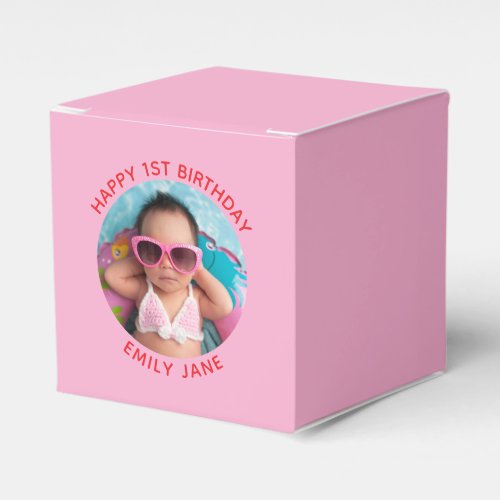 Happy Birthday Round Photo Pink Favor Boxes