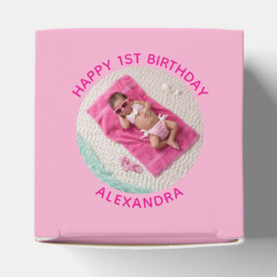 Happy Birthday Round Photo Pink Favor Boxes