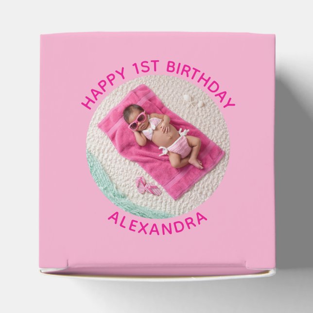 Happy Birthday Round Photo Pink Favor Boxes (Top)