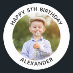 Happy Birthday Round Photo White Classic Round Sticker<br><div class="desc">Create your own personalized white border round stickers for a special birthday. Customize the solid white background color or the black text color to match your photo. If you change the font type or size, you can fine tune the curvature of the text in small increments. Have fun creating your...</div>