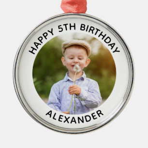 Happy Birthday Round Photo White Metal Ornament