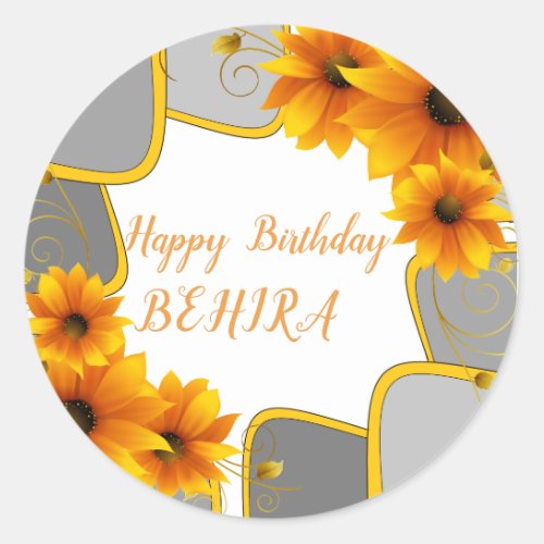 Happy Birthday  Round Sticker sunflowers