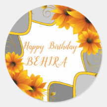 Happy Birthday Round Sticker sunflowers