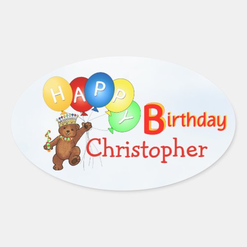 Happy Birthday Royal Bear Oval Sticker