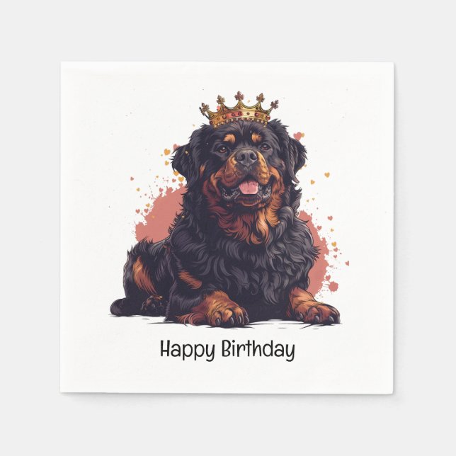 Happy Birthday Royal Rottweiler Dog Queen Crown Napkins (Front)