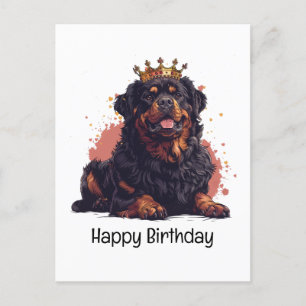 Happy Birthday Royal Rottweiler Dog Queen Crown Postcard