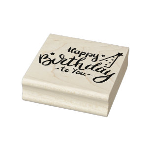 Paper Source Happy Birthday with Hat Large Rubber Stamp