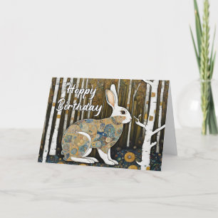 Happy Birthday Rustic Artistic Rabbit Letterpress Thank You Card