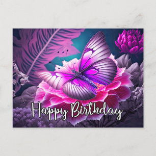 Happy Birthday Rustic Resting Butterfly Design Holiday Postcard