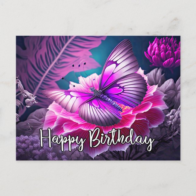 Happy Birthday Rustic Resting Butterfly Design Holiday Postcard (Front)