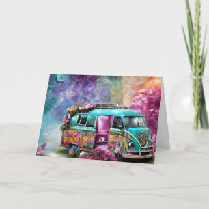 Happy Birthday rusty Combi van with flowers 1970s Thank You Card
