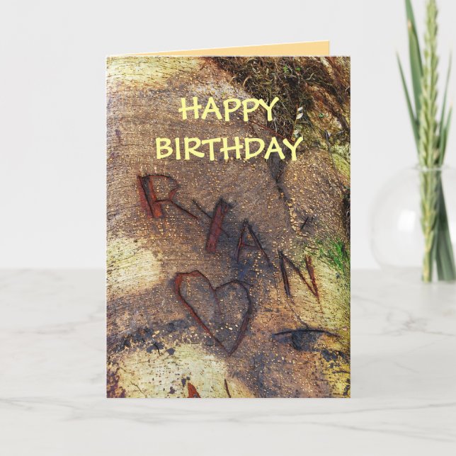 Happy Birthday Ryan Love Tree Carving Card (Front)