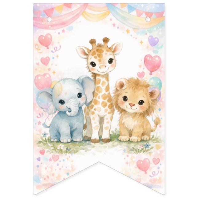 Happy Birthday Safari Animals Boy Blue Bunting Flags (First Flag)