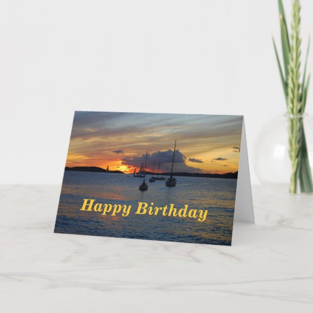 Happy Birthday Sailboats at Sunset Card (Front)