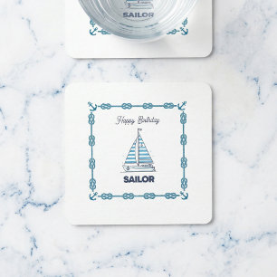 Happy Birthday Sailor Square Paper Coaster