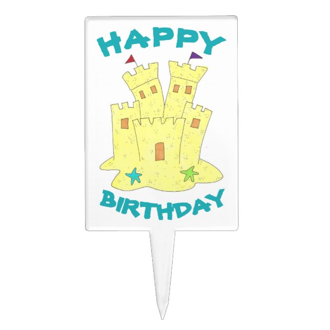 Happy Birthday Sandcastle Sand Castle Beach Party Cake Topper (Front)