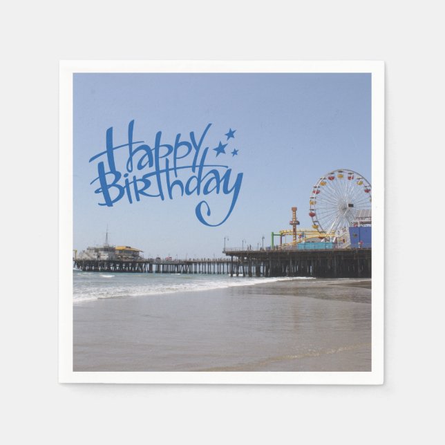 Happy Birthday Santa Monica Pier Paper Napkins (Front)