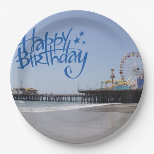 Happy Birthday Santa Monica Pier Paper Plates