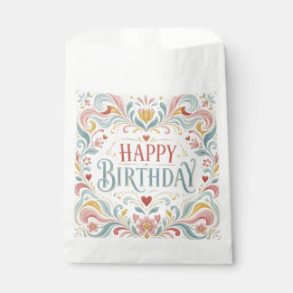 Happy Birthday Scandinavian Folk Art Floral Swirls Favor Bag