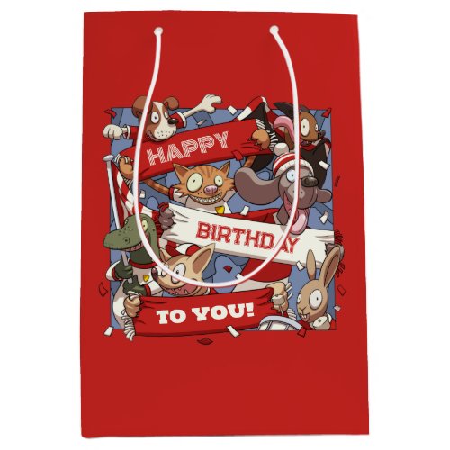 Happy Birthday Scarf Funny Animal Sports Fans Medium Gift Bag