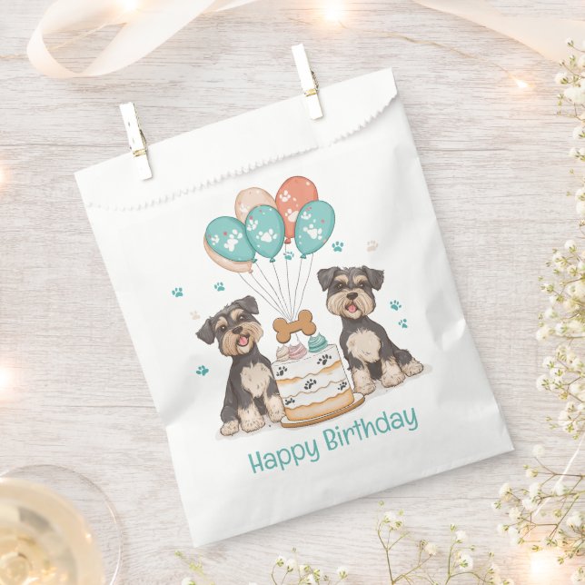 Happy Birthday Schnauzer Dogs Favor Bag (Clipped)
