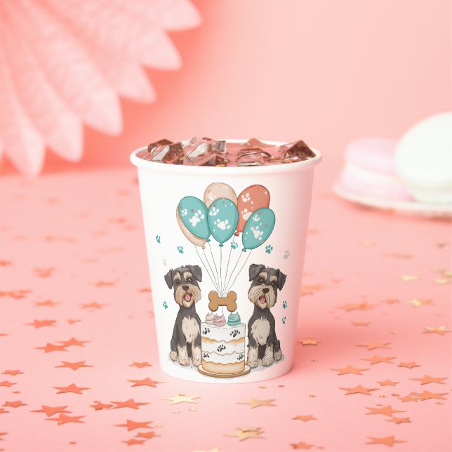 Happy Birthday Schnauzer Dogs Paper Cups (Insitu)