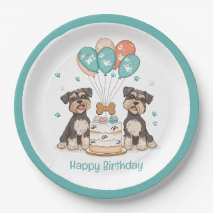 Happy Birthday Schnauzer Dogs Paper Plates
