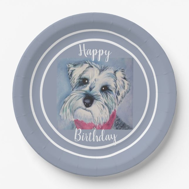 Happy Birthday Schnauzer Paper Plates (Front)