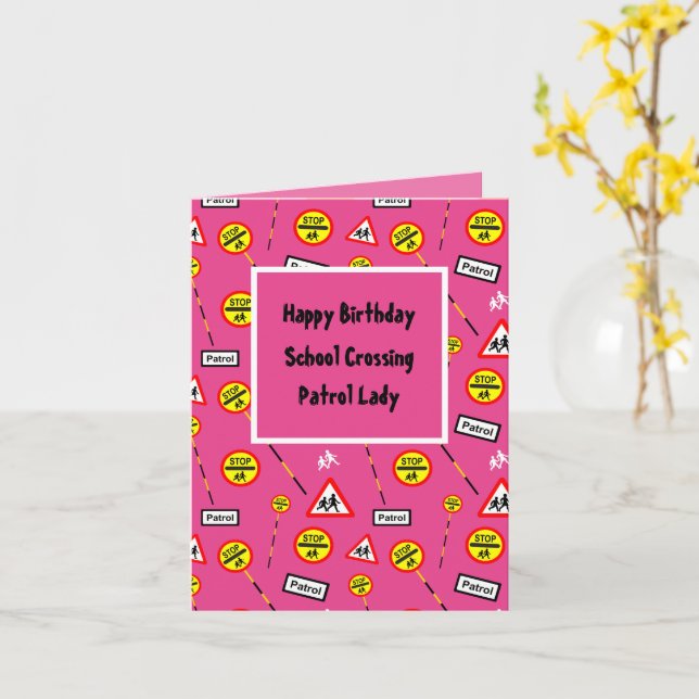Happy Birthday School Lollipop Lady Card (Yellow Flower)