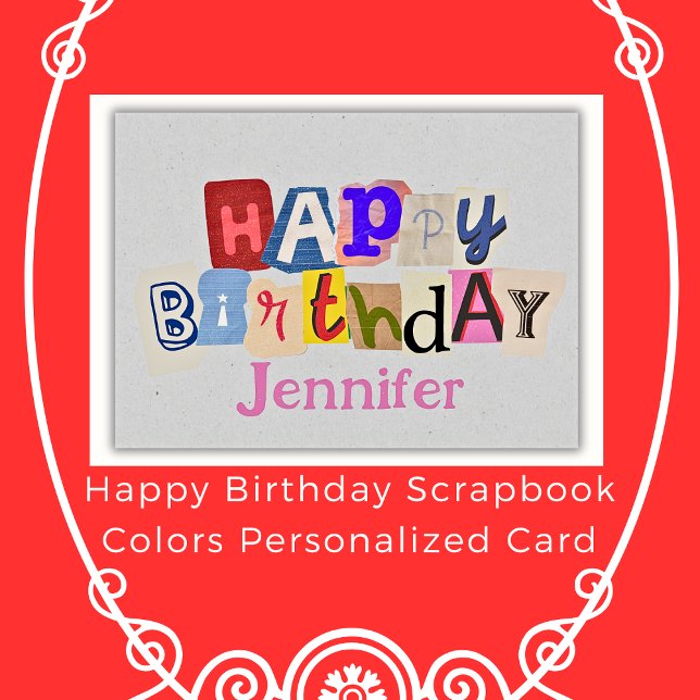 Happy Birthday Scrapbook Colors Personalized Name Card (Happy Birthday Scrapbook Colors Personalized Name Card)
