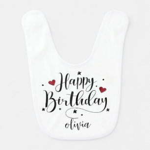 Happy Birthday Script Custom Name Baby Bib