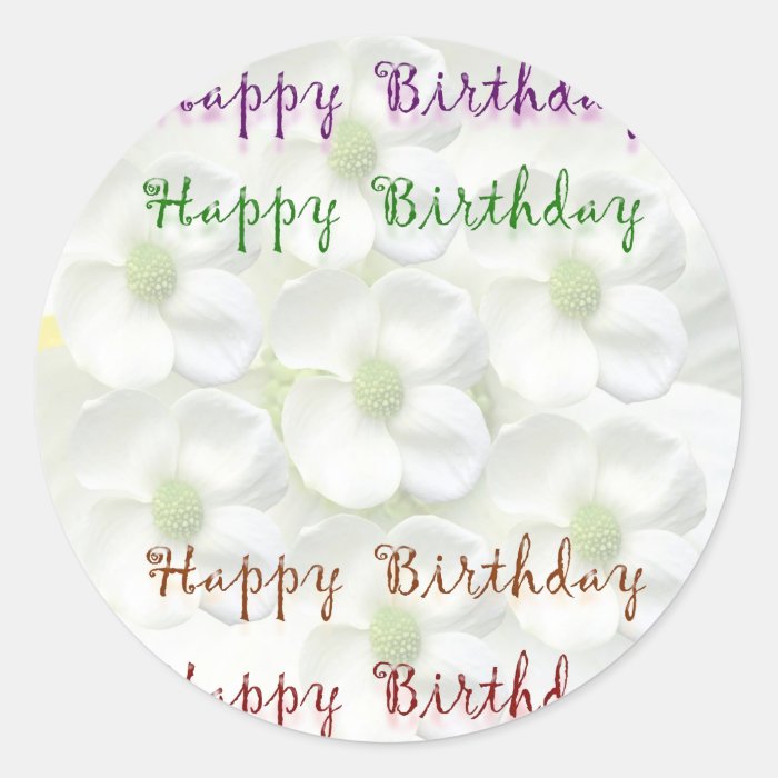 Happy Birthday Script  On Lilly Flower Base Stickers