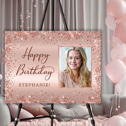 Happy Birthday Script Rose Gold Glitter Photo  Foam Board