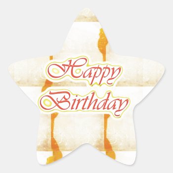 Happy Birthday Script : Saffron Pure Crystal Star Sticker by KOOLSHADES at Zazzle