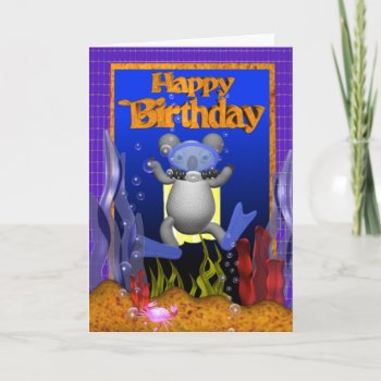 Happy Birthday Scuba Diver Koala By Valxart Card by ValxArt at Zazzle
