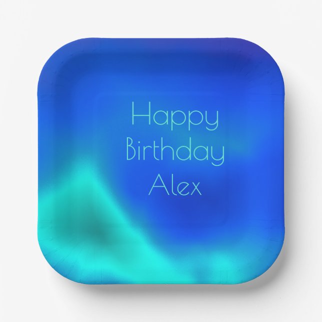 "Happy Birthday" Sea Green and Blue Paper Plate (Front)