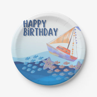 happy birthday sea theme paper plates